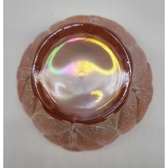 SMITH Pink Iridescent Carnival Glass Textured Cabbage Leaf Candle Holder Vtg - Picture 6 of 8